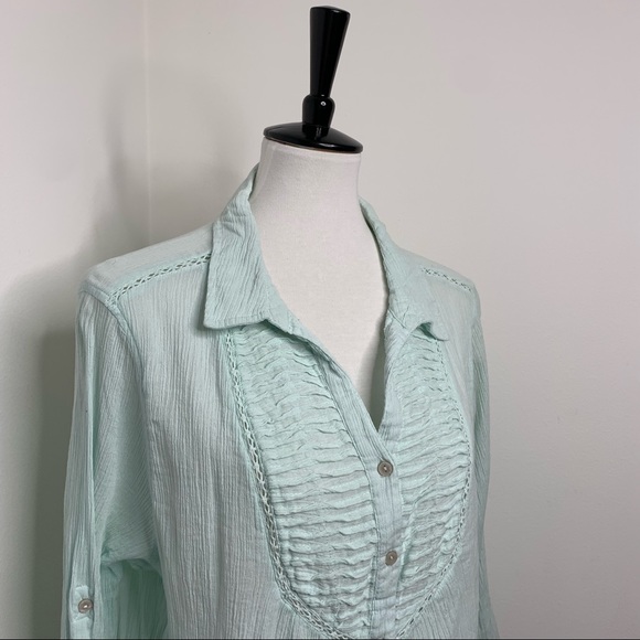 Bandolino | Plus Size Woman’s Rosita Guazy Mint Button Up Cotton Blouse